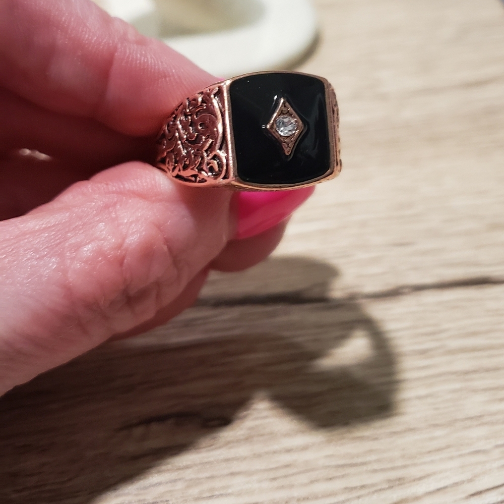 Men's 14k Rose Gold Plated White Sapphire ring - Picture 3 of 15